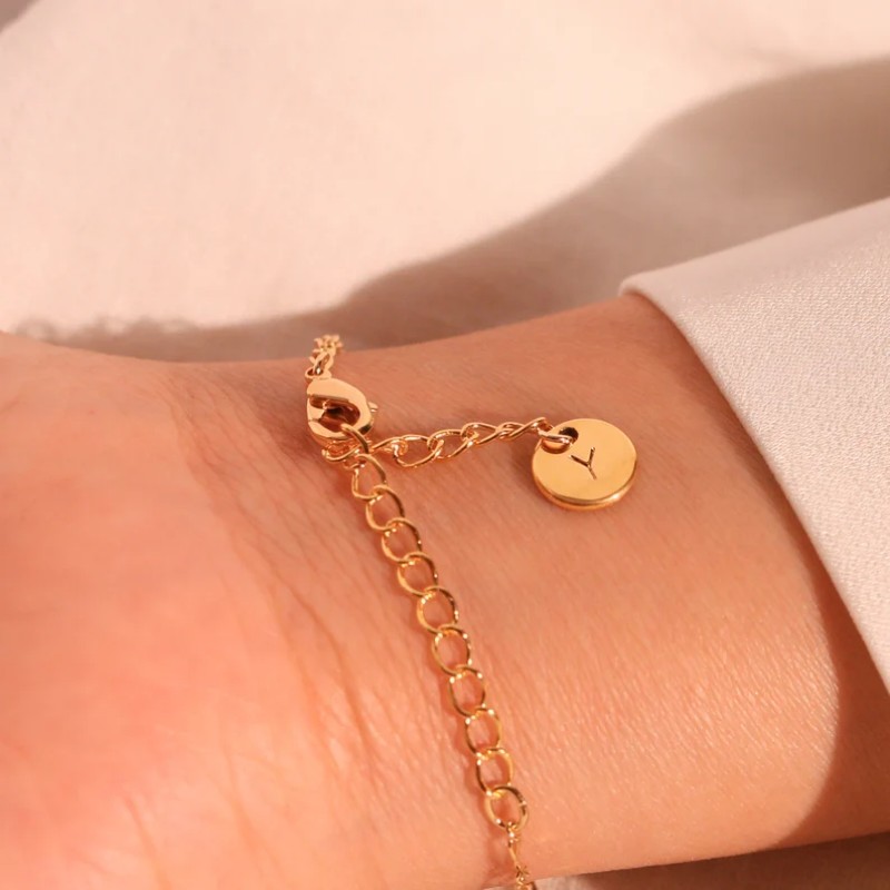 Minimalist Personalized Round Cut Birthstone 925 Sterling Silver Initial Bracelet