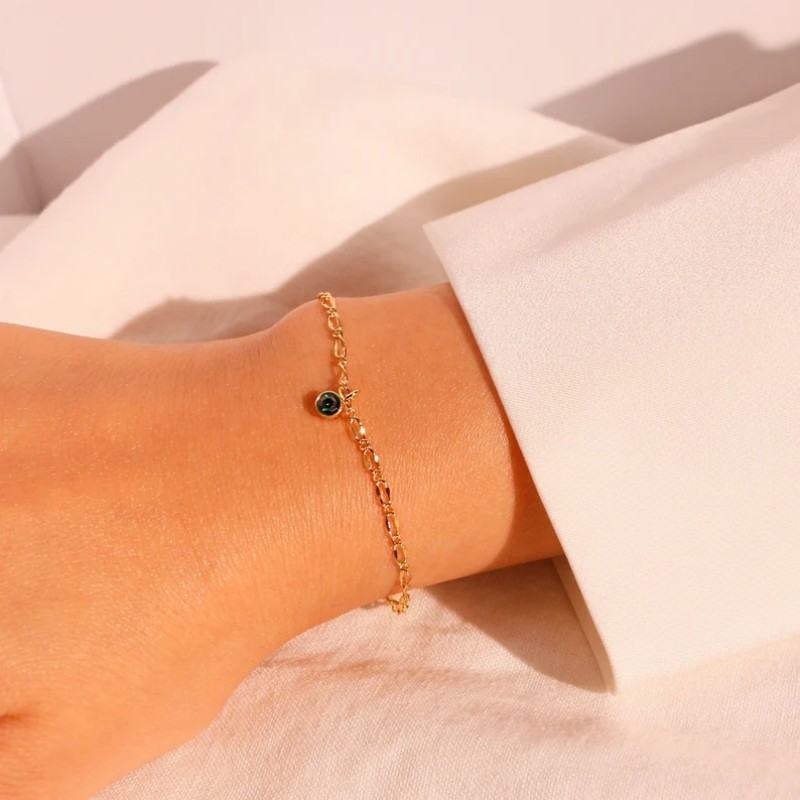 Minimalist Personalized Round Cut Birthstone 925 Sterling Silver Initial Bracelet