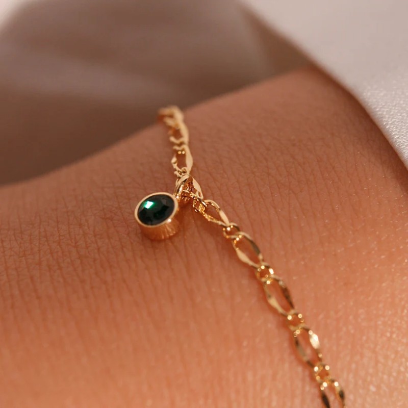 Minimalist Personalized Round Cut Birthstone 925 Sterling Silver Initial Bracelet