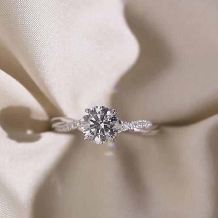 Round Cut Diamond White Sterling Silver Twisted Engagement Ring