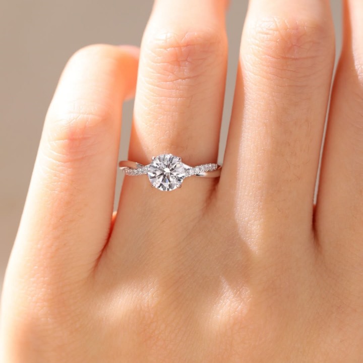 Round Cut Diamond White Sterling Silver Twisted Engagement Ring