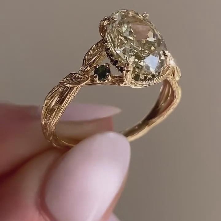Oval Cut Champagne Sterling Silver Yellow Gold Intertwined Engagement Ring