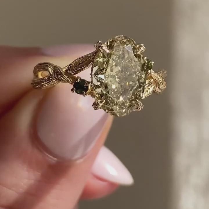 Oval Cut Champagne Sterling Silver Yellow Gold Intertwined Engagement Ring