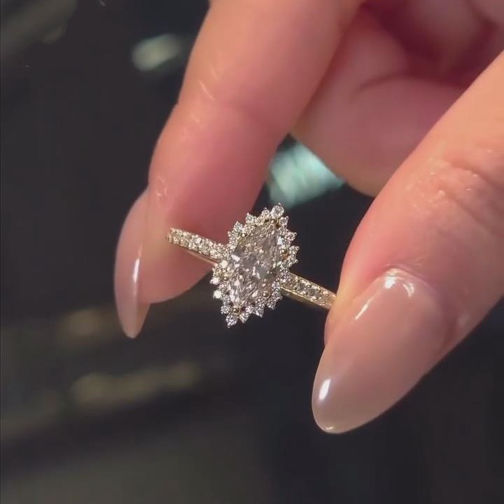 Marquise Cut Diamond White Sterling Silver Vintage Halo Engagement Ring
