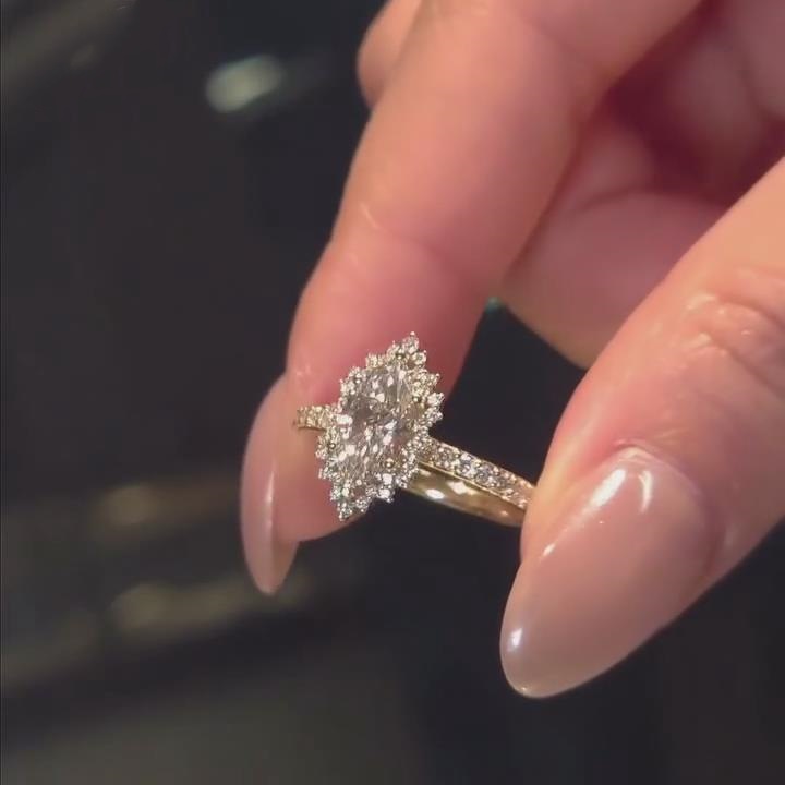 Marquise Cut Diamond White Sterling Silver Vintage Halo Engagement Ring