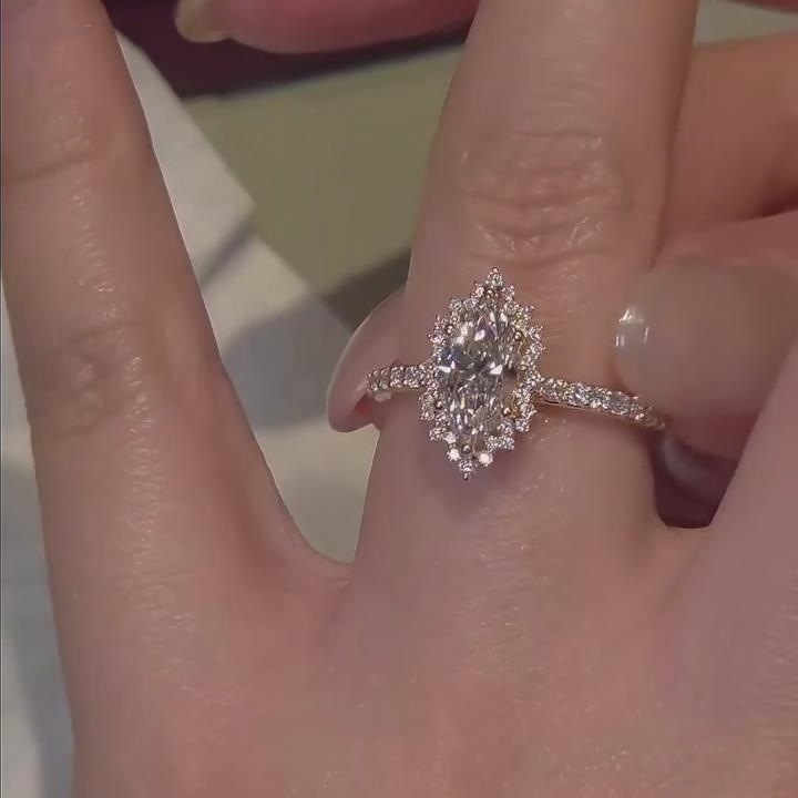 Marquise Cut Diamond White Sterling Silver Vintage Halo Engagement Ring