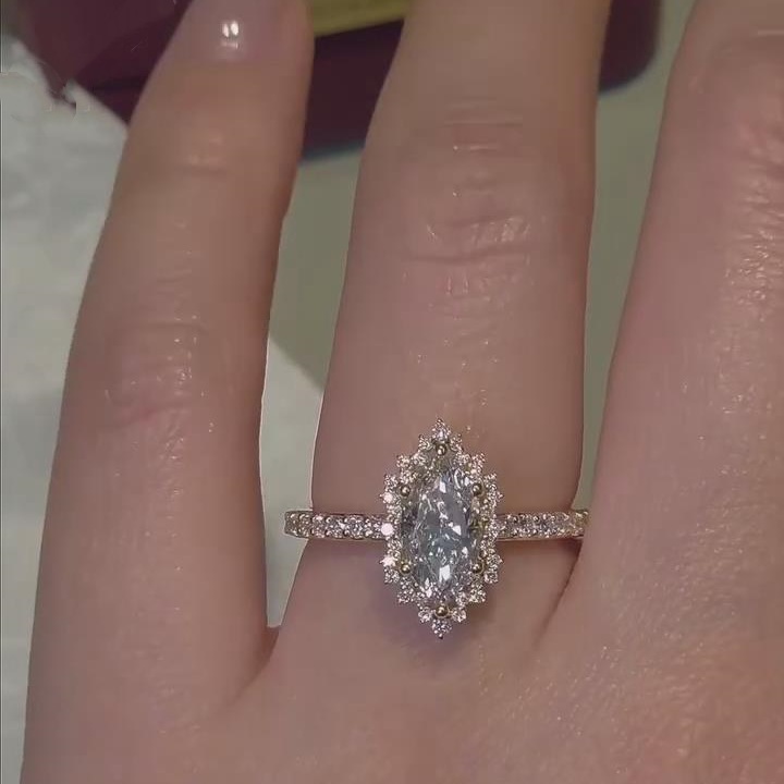 Marquise Cut Diamond White Sterling Silver Vintage Halo Engagement Ring