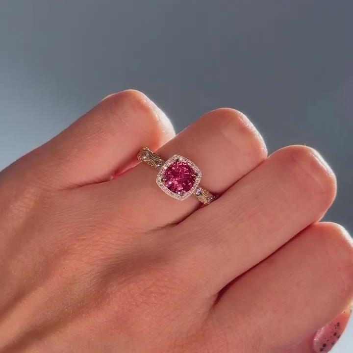 Round Cut Fancy Pink Sterling Silver Rose Gold Vintage Engagement Ring