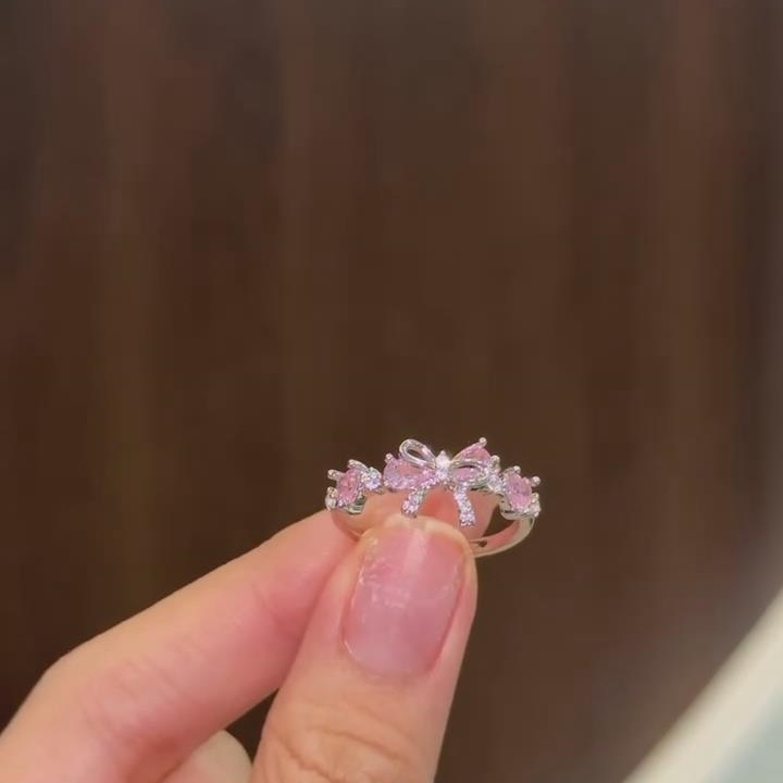 Pear Cut Fancy Pink Sterling Silver Rose Gold Bow Knot Romantic Engagement Ring
