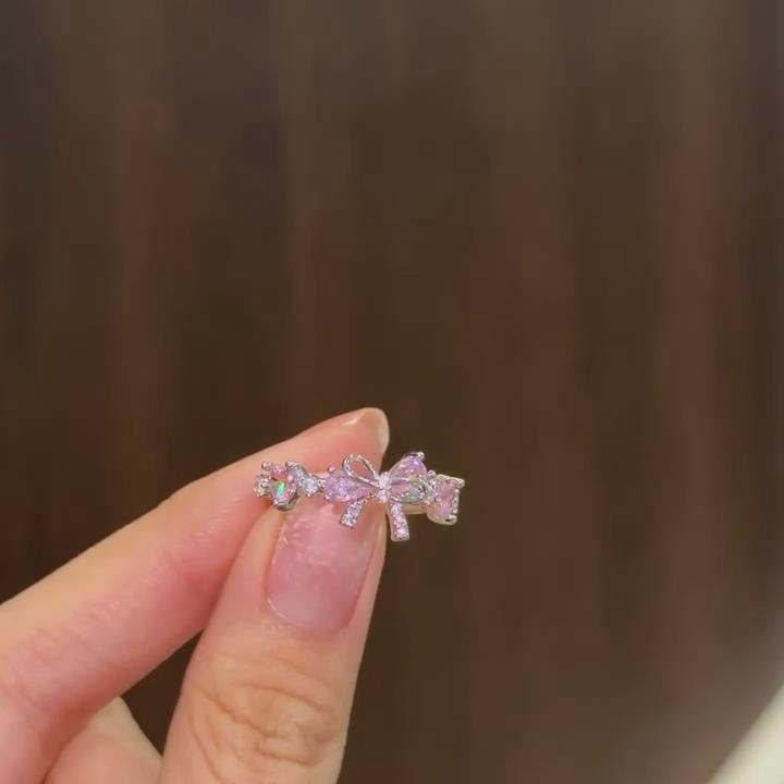 Pear Cut Fancy Pink Sterling Silver Rose Gold Bow Knot Romantic Engagement Ring