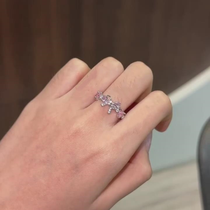 Pear Cut Fancy Pink Sterling Silver Rose Gold Bow Knot Romantic Engagement Ring