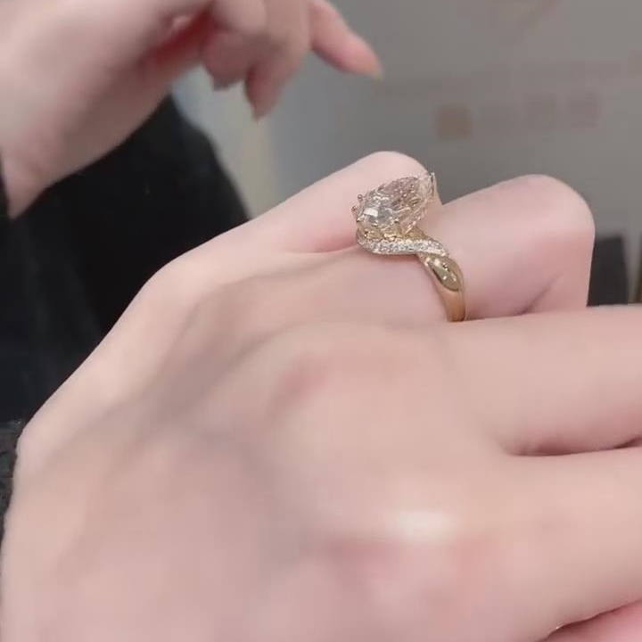 Elegant Pear Cut Diamond White Sterling Silver Yellow Gold Halo Engagement Ring