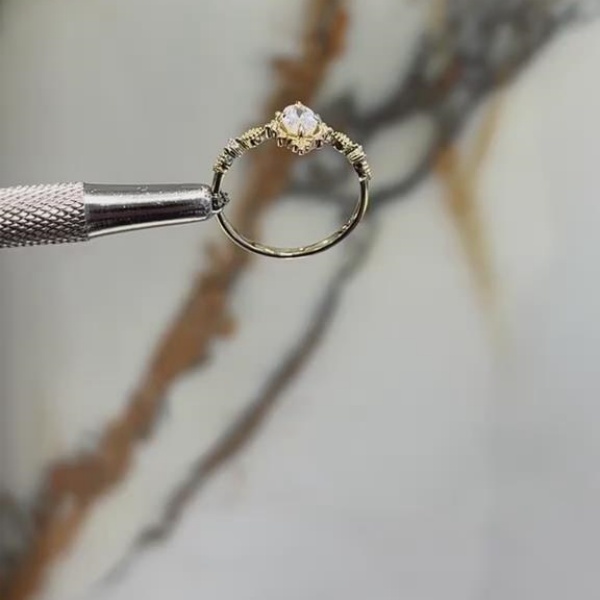 Oval Cut Diamond White Sterling Silver Yellow Gold Vintage Engagement Ring