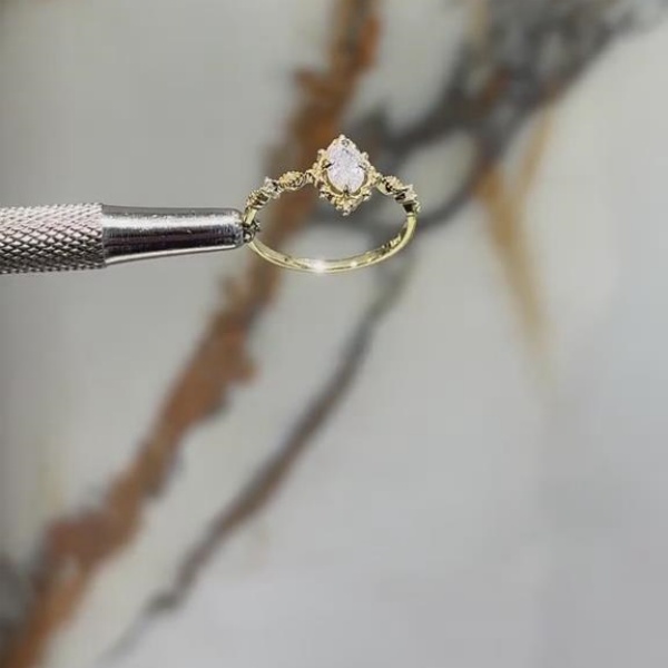 Oval Cut Diamond White Sterling Silver Yellow Gold Vintage Engagement Ring