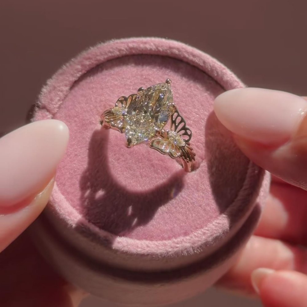 Marquise Cut Champagne Sterling Silver Butterfly Engagement Ring