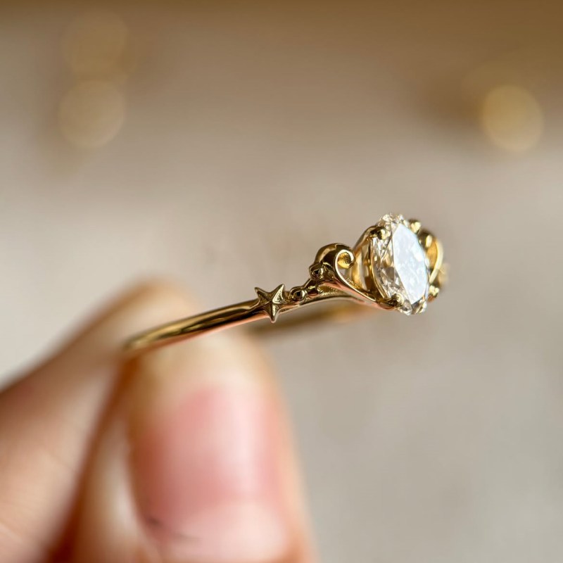 Oval Cut Diamond White Sterling Silver Yellow Gold Curved Engagement Ring