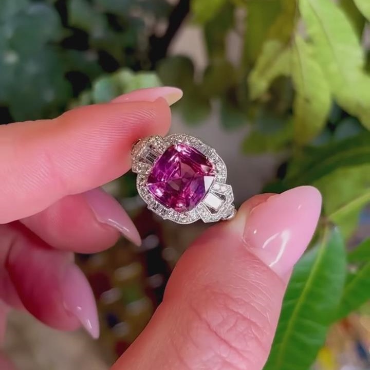 Vintage Cushion Cut Fancy Pink 925 Sterling Silver Halo Engagement Ring