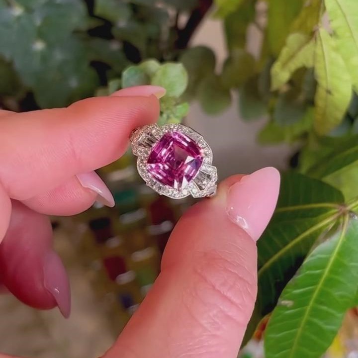 Vintage Cushion Cut Fancy Pink 925 Sterling Silver Halo Engagement Ring