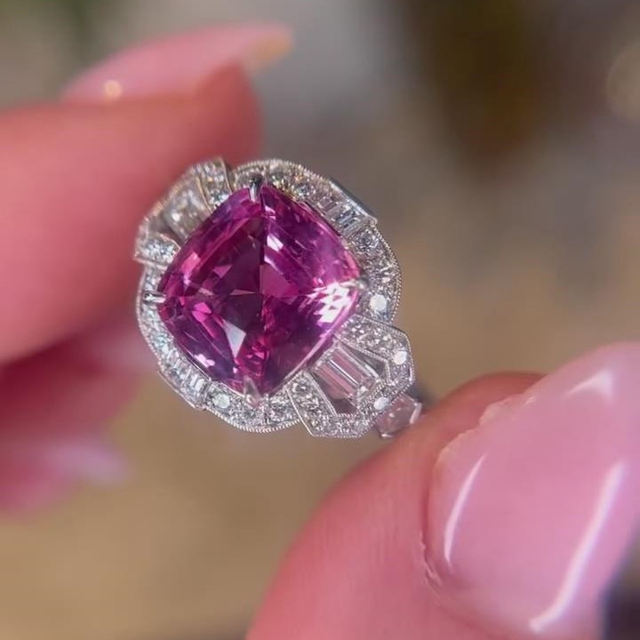 Vintage Cushion Cut Fancy Pink 925 Sterling Silver Halo Engagement Ring