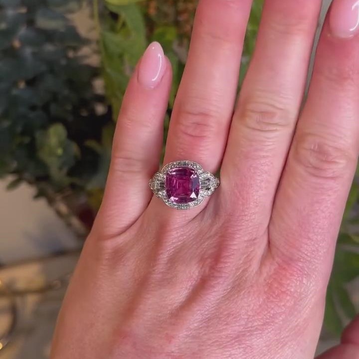 Vintage Cushion Cut Fancy Pink 925 Sterling Silver Halo Engagement Ring