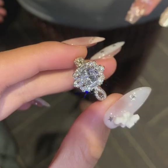 Oval Cut Diamond White 925 Sterling Silver Halo Twisted Engagement Ring