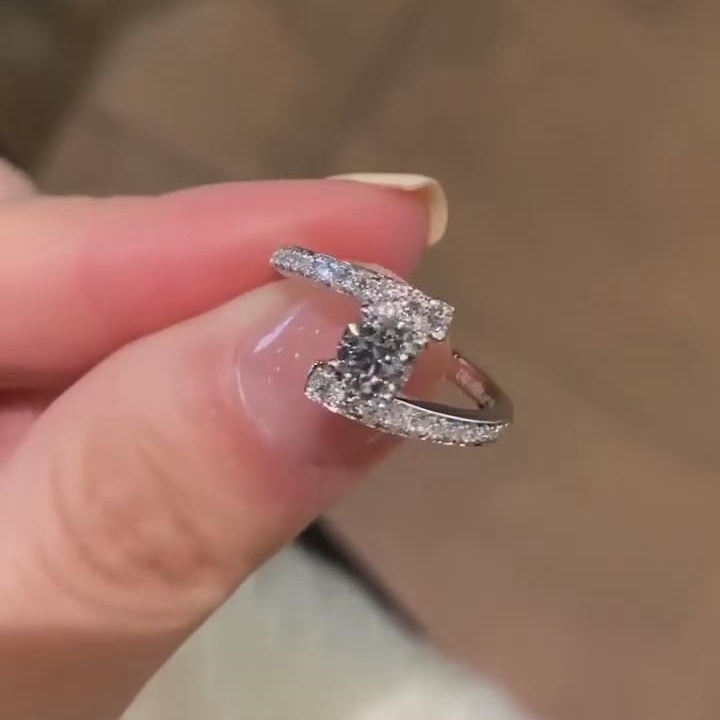 Round Cut Diamond White Sterling Silver Swirl Engagement Ring