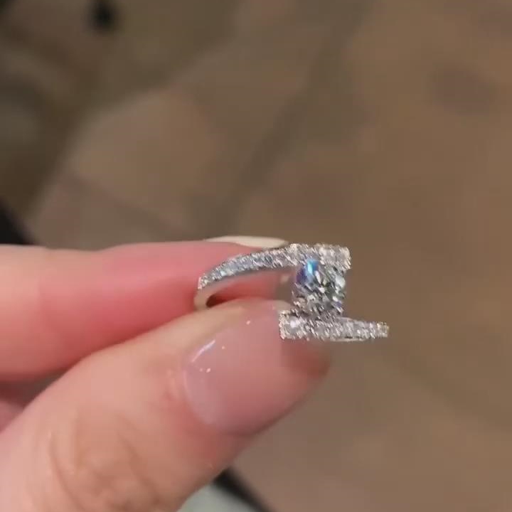 Round Cut Diamond White Sterling Silver Swirl Engagement Ring