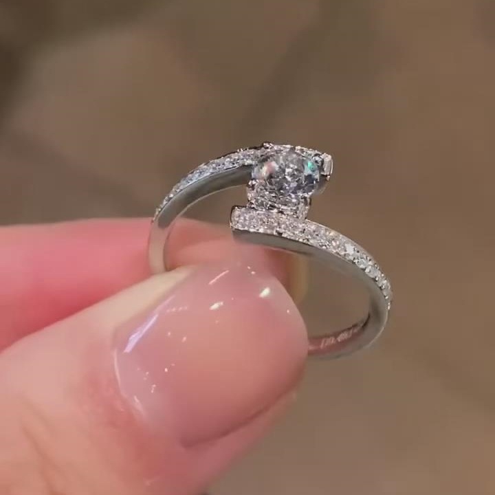 Round Cut Diamond White Sterling Silver Swirl Engagement Ring