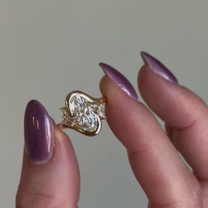 Oval Cut Diamond White Sterling Silver Yellow Gold Moon Engagement Ring