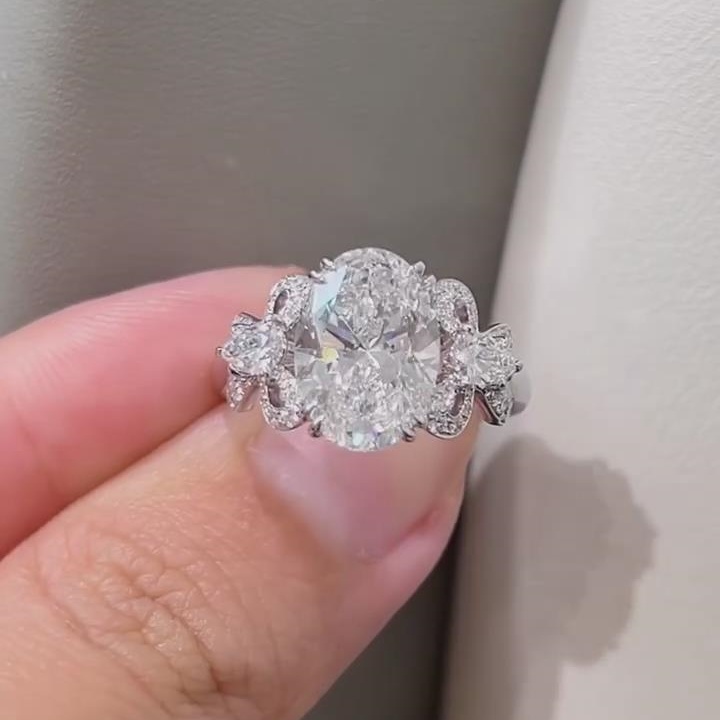 Oval Cut Diamond White 925 Sterling Silver Bow Engagement Ring