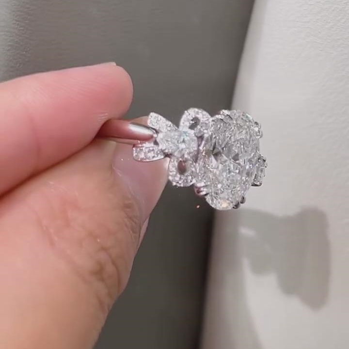 Oval Cut Diamond White 925 Sterling Silver Bow Engagement Ring