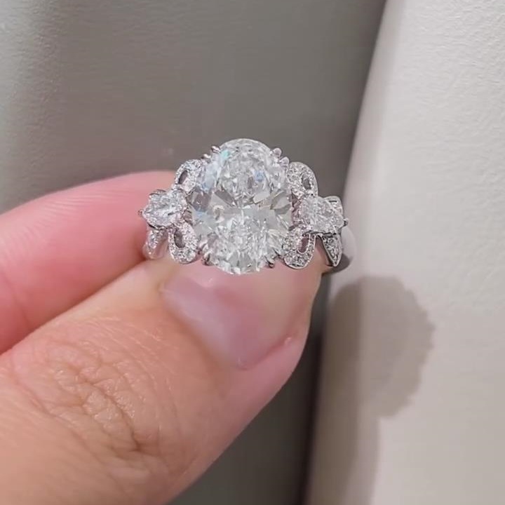 Oval Cut Diamond White 925 Sterling Silver Bow Engagement Ring
