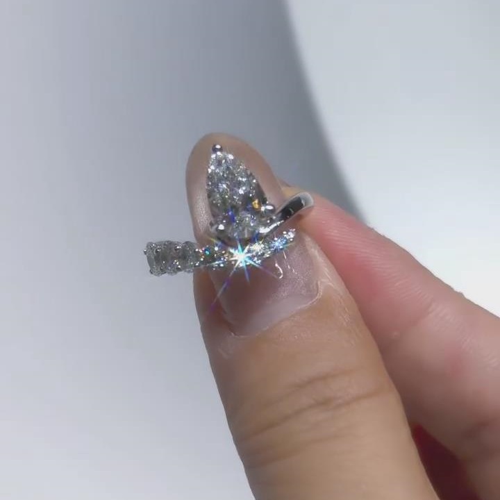 Pear Cut Diamond White Sterling Silver Curved Engagement Ring