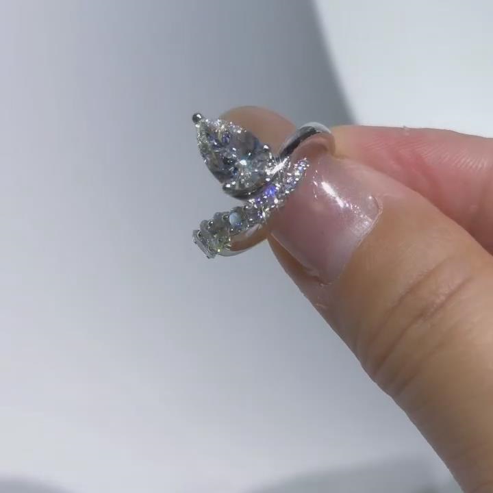 Pear Cut Diamond White Sterling Silver Curved Engagement Ring