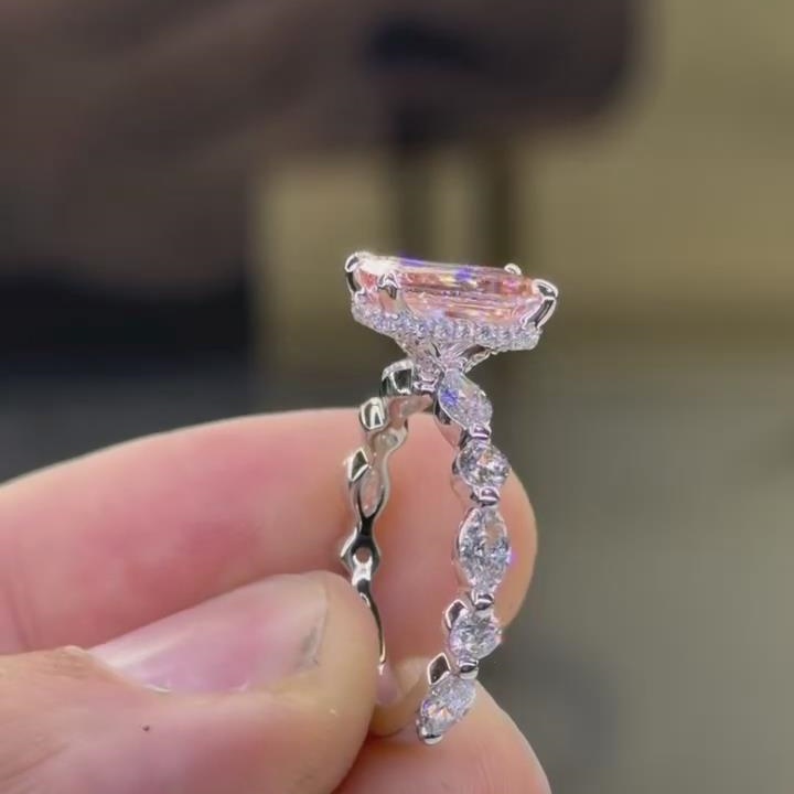 Radiant Cut Fancy Pink Sterling Silver Engagement Ring