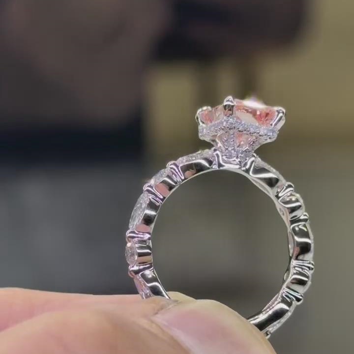 Radiant Cut Fancy Pink Sterling Silver Engagement Ring