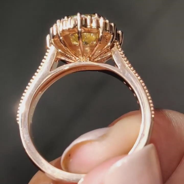 Radiant Cut Citrine Yellow Sterling Silver Rose Gold Halo Engagement Ring