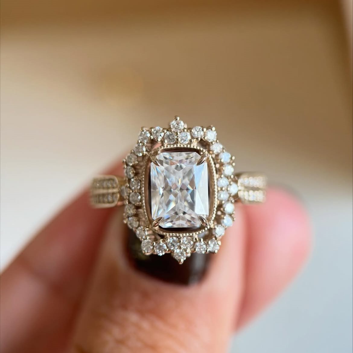 Radiant Cut Diamond White Sterling Silver Vintage Halo Engagement Ring