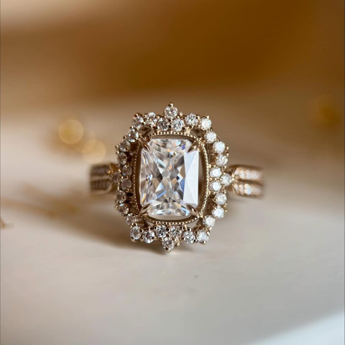 Radiant Cut Diamond White Sterling Silver Vintage Halo Engagement Ring