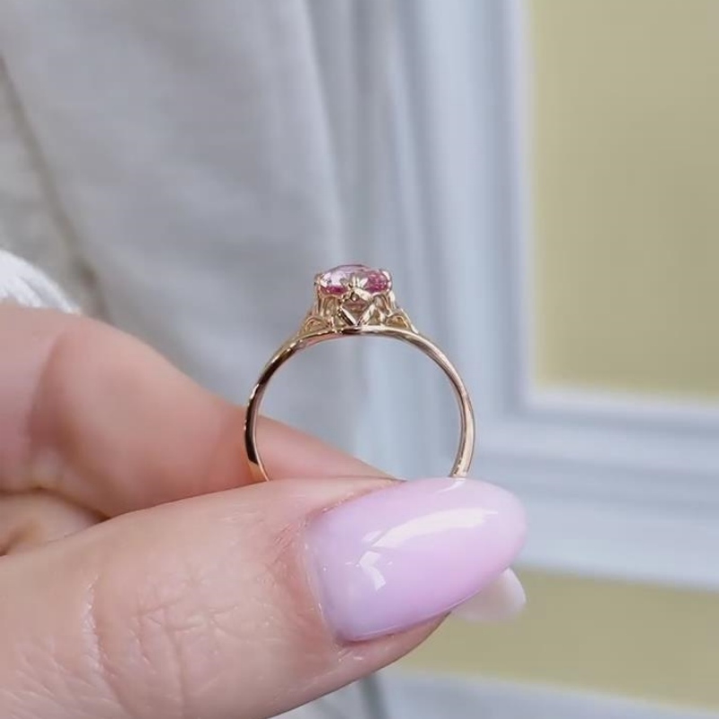 Cushion Cut Fancy Pink Sterling Silver Yellow Gold Vintage Engagement Ring