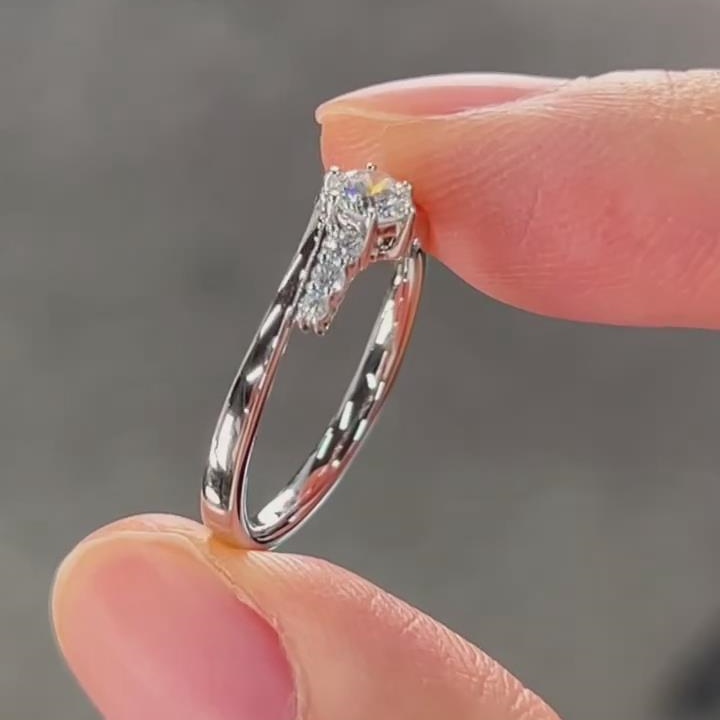 Round Cut Diamond White Sterling Silver Classic Engagement Ring