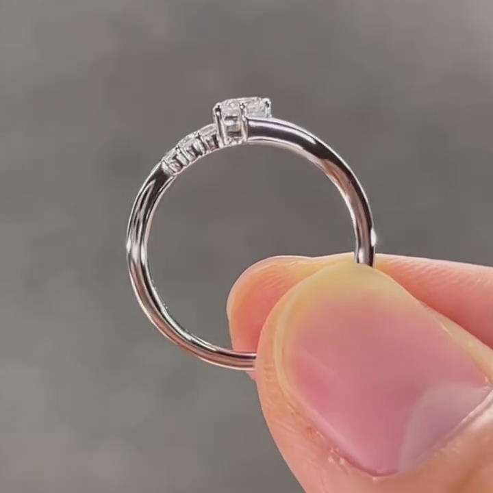 Round Cut Diamond White Sterling Silver Classic Engagement Ring