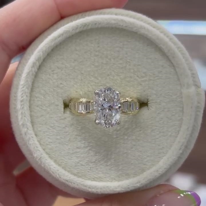 Oval Cut Diamond White Sterling Silver Yellow Gold Engagement Ring