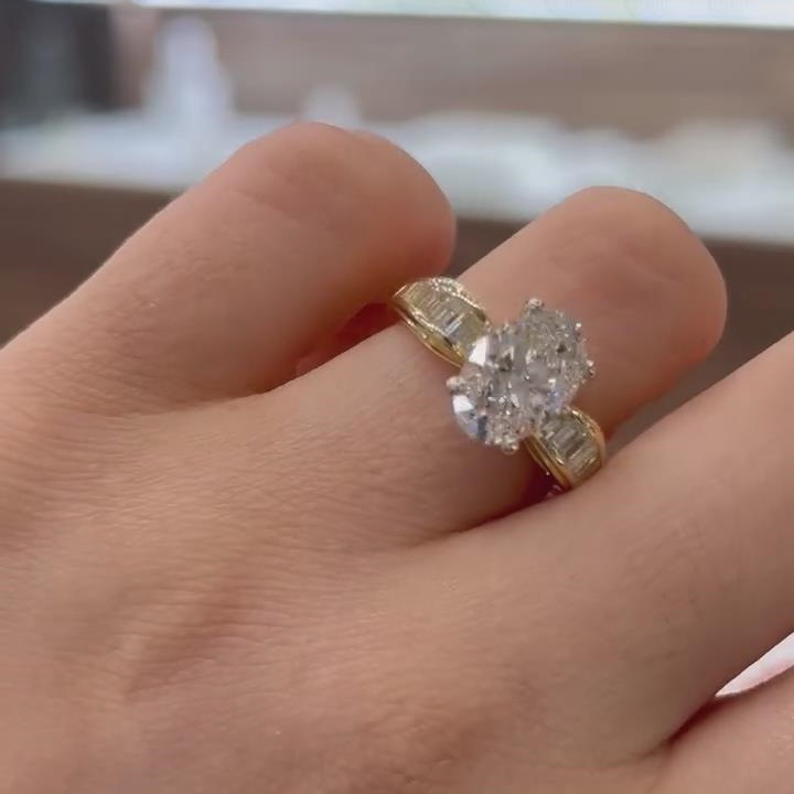 Oval Cut Diamond White Sterling Silver Yellow Gold Engagement Ring