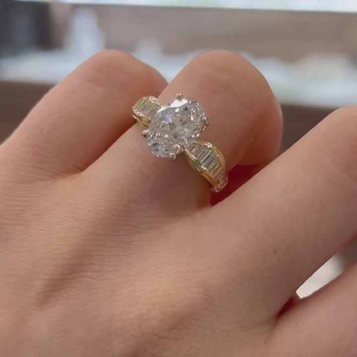 Oval Cut Diamond White Sterling Silver Yellow Gold Engagement Ring