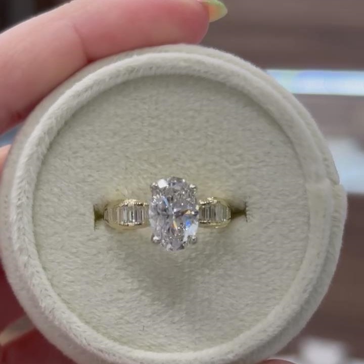 Oval Cut Diamond White Sterling Silver Yellow Gold Engagement Ring