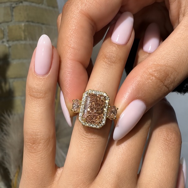 Vintage Radiant Cut Champagne Sterling Silver Yellow Gold Halo Engagement Ring