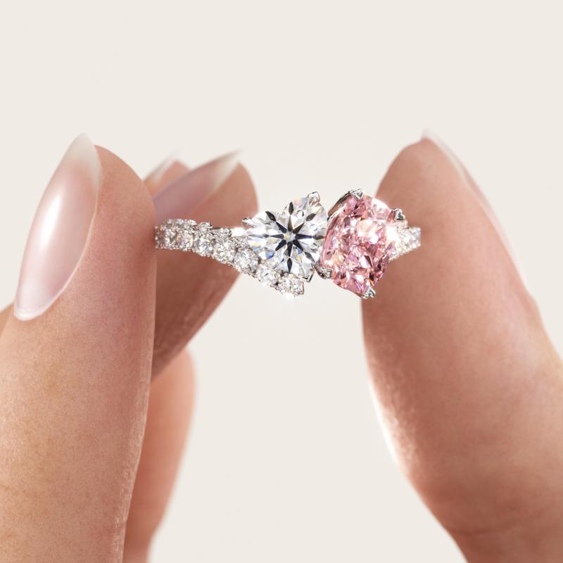 Two Stone Fancy Pink and Diamond White Sterling Silver Toi et Moi Ring