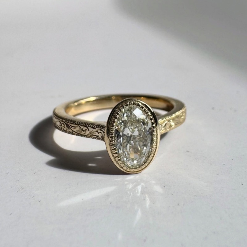 Oval Cut Diamond White Sterling Silver Yellow Gold Vintage Engagement Ring