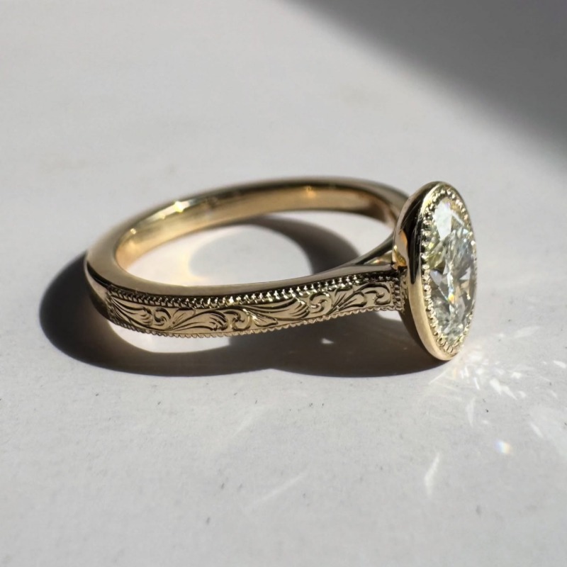 Oval Cut Diamond White Sterling Silver Yellow Gold Vintage Engagement Ring